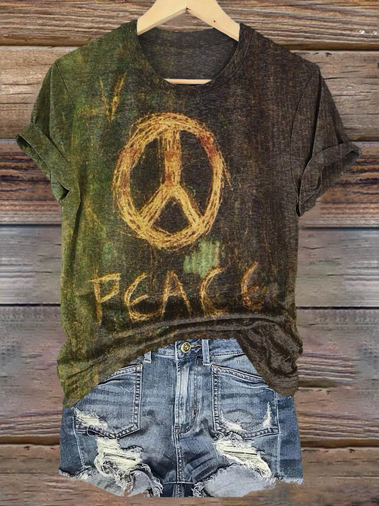 Hippie Peace Art Print Casaul Short Sleeve T-shirt