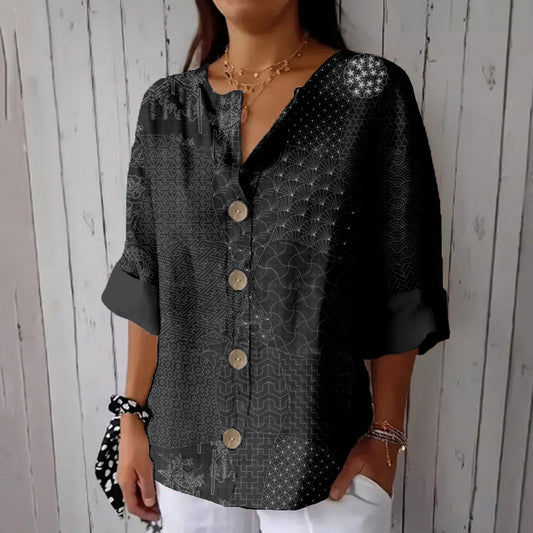 Comstylish Japanese Traditional Sashiko Art Comfy Linen Tunic