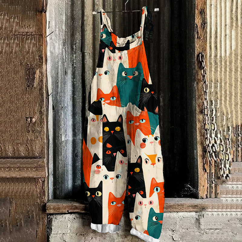 Women's Oil Painting Pop Cat Jumpsuits elevenforest