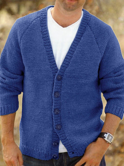 Men's Solid Color Button Cozy Sweater Cardigan elevenforest