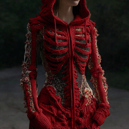 Comstylish Women's Halloween Anatomy Art Colorblock Knit Zipper Cardigan Sweater