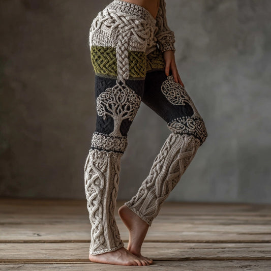 Vintage Viking Tree Of Life Celtic Knot Art Knit Jacquard Cozy Leggings artswardrobe