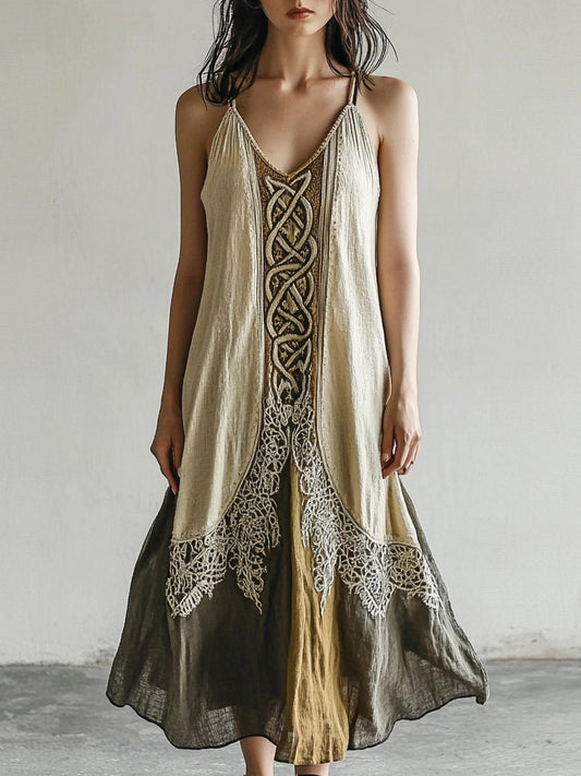 Vintage Celtic Knot Gradient Lace Linen Halter Dress artswardrobe