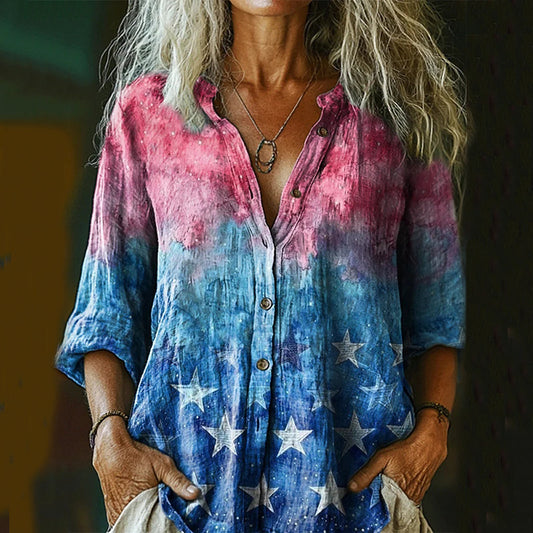 Comstylish Women's Independence Day Gradient Print Casual Shirt