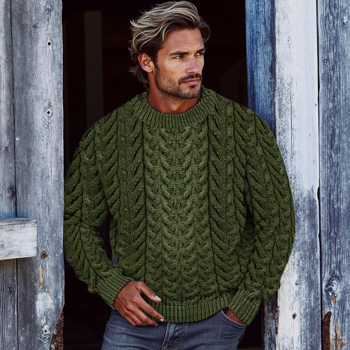 Men's Super Soft Honeycomb Crew Neck Aran Sweater artswardrobe