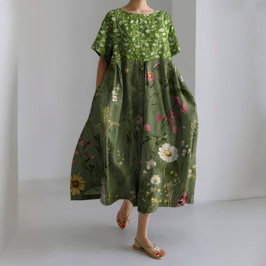 Women's Floral Casual Linen Dress artswardrobe