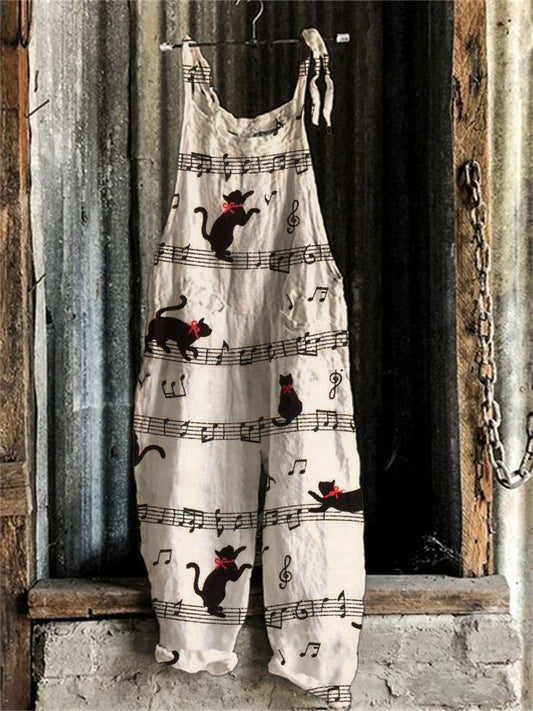 Black Cats on Sheet Music Loose Fit Jumpsuit elevenforest