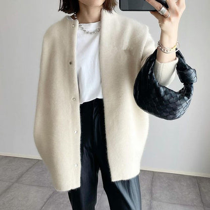 Retro Solid Color Loose Button Pocket Knitted Cardigan elevenforest