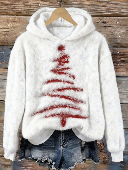 Comstylish Vintage Christmas Tree Art Flannel Fleece Hoodie