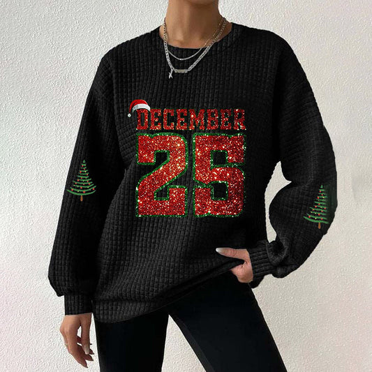 Comstylish Women's Christmas Graphic 25 December Casual Waffle Sweatshirt