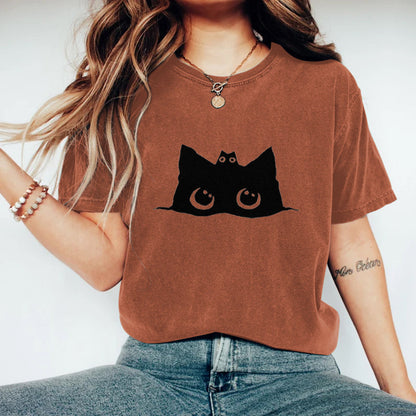 Abstract Creative Cute Black Cat Art Print  T-shirt elevenforest