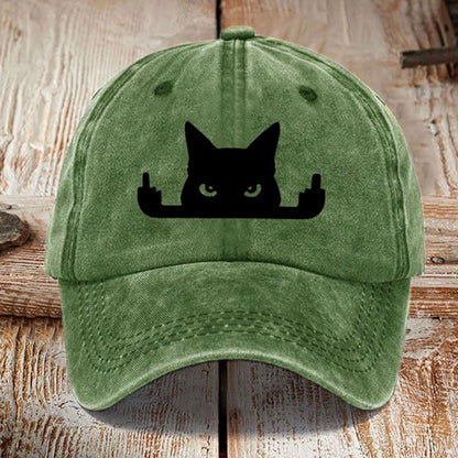 Comstylish Japanese Art  Black Cat In Contempt Print Washed Sun Hat