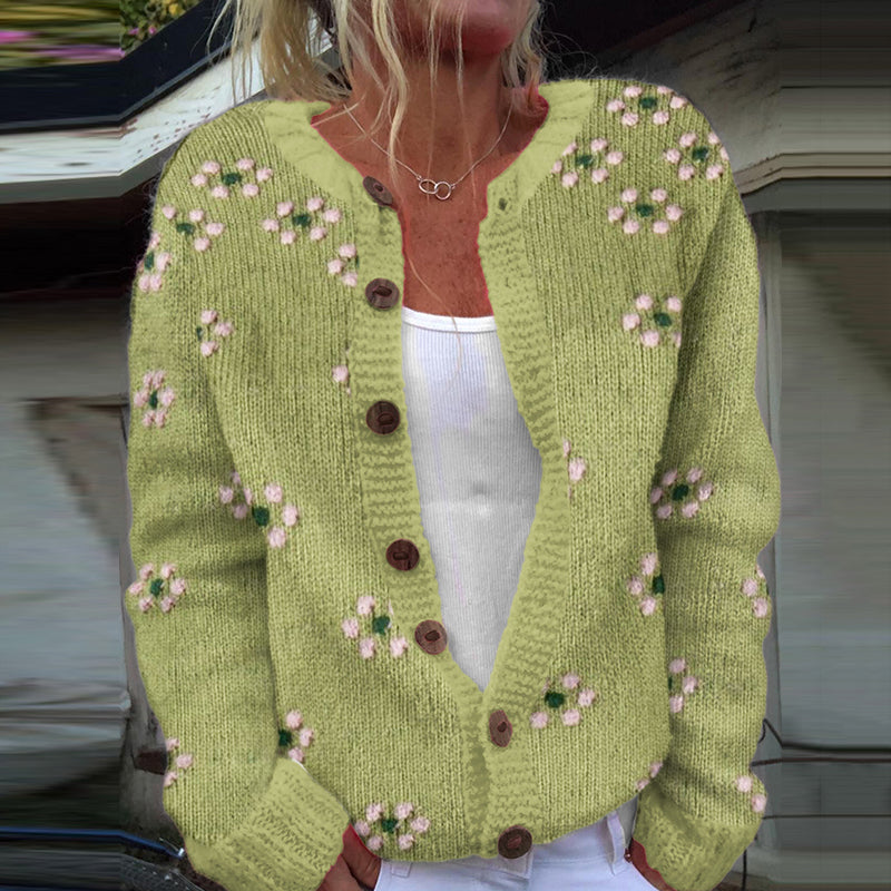 Vintage Icelandic Pink Floral Knitted Cardigan Sweater artswardrobe