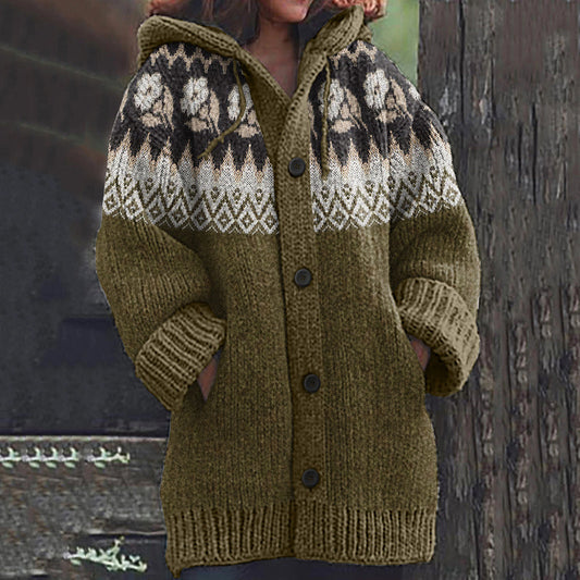 Vintage Icelandic Rose Knitted Warm Cardigan Sweater artswardrobe