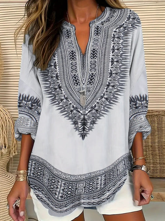 Comstylish Classic Ethnic Pattern Bohemian Print Women's Long Sleeve Shirt