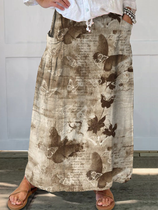 Women's Art Painting Butterfly Vintage Print Skirt