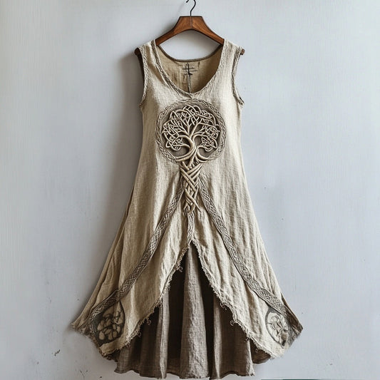 Viking Tree Of Life Celtic Knot Art Linen Tank Dress artswardrobe