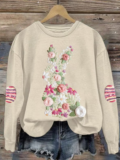 Comstylish Women's Retro Easter Bunny Print Sweatshirt