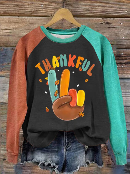 Women's Thanksgiving Peace Turkey Print Sweatshirt artswardrobe