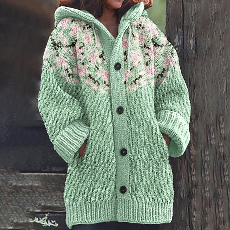 Vintage Floral Pattern Icelandic Knit Cozy Cardigan Sweater elevenforest