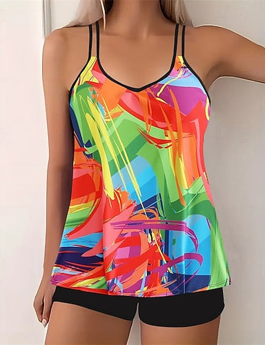 Tankini Two Piece Swimsuit Racerback Swimwear Swimwear Sky Blue Purple Breathable Quick Dry Lightweight Sleeveless - Swimming Surfing Beach Summer Spring