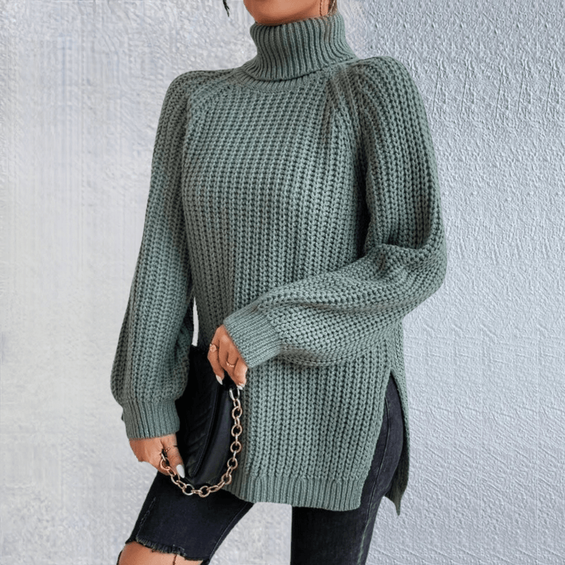 LM | Fashionable green turtleneck sweater