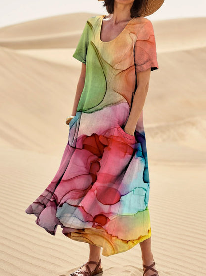 LM | Multicolored pocket print dress for women