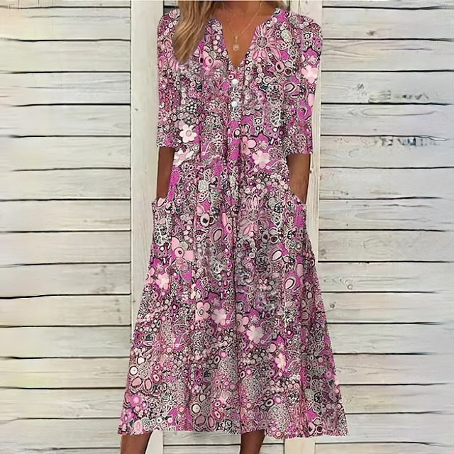 LM | Floral dress with V-neck and side pockets