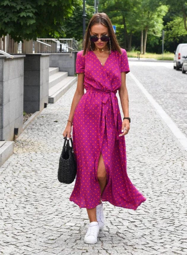 LM | Elegant colorful floral summer midi dress