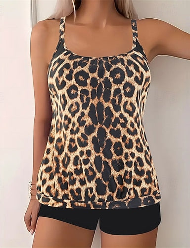 One Piece Swimsuit Racerback Swimwear Leopard Print Swimwear Black Pink Breathable Quick Dry Lightweight Sleeveless - Swimming Surfing Beach Summer Spring