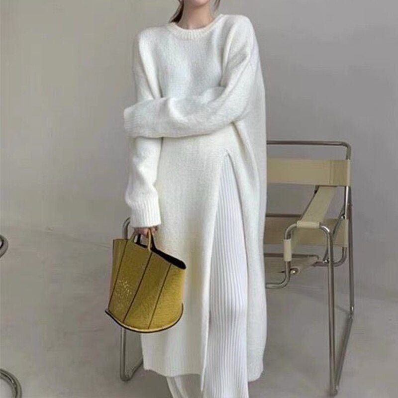 LM | Sweater midi dress with pleated detail