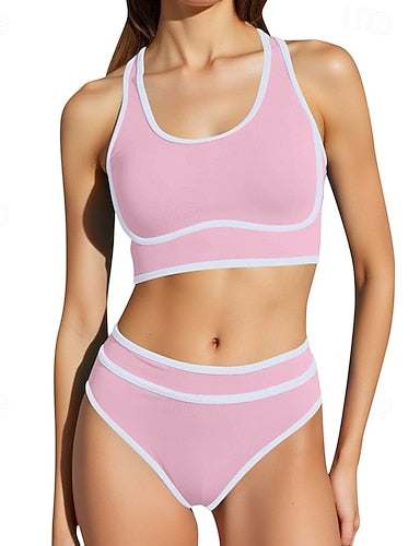 Bathing Suit 2 Pieces Swimsuits Colored Quick Dry High Elasticity Sleeveless Swimwear Swimsuit Surfing Beach Swimming Summer