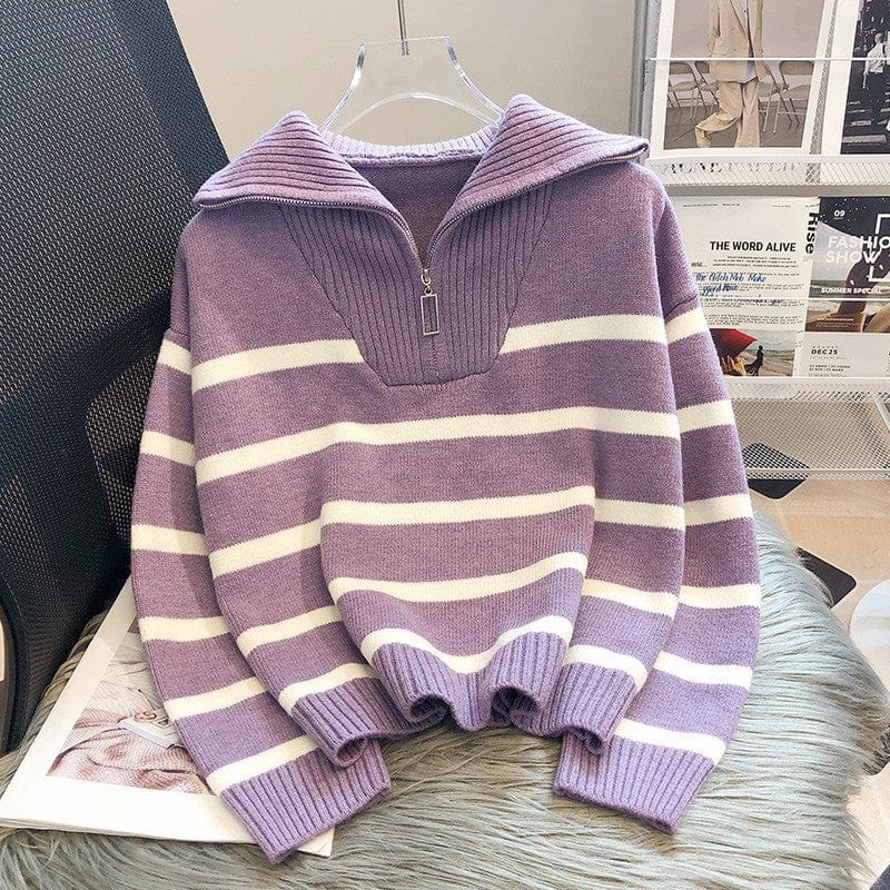 LM | Zipper Striped knit sweater