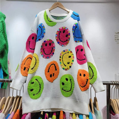 LM | Knitted sweater with cartoon embroidery, fashionable sweater